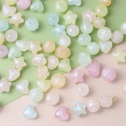 30pcs Jelly Color Acrylic Spacer Beads Star Heart Round Shape Loose Beads For Jewelry Making DIY Bracelets Necklace Accessories