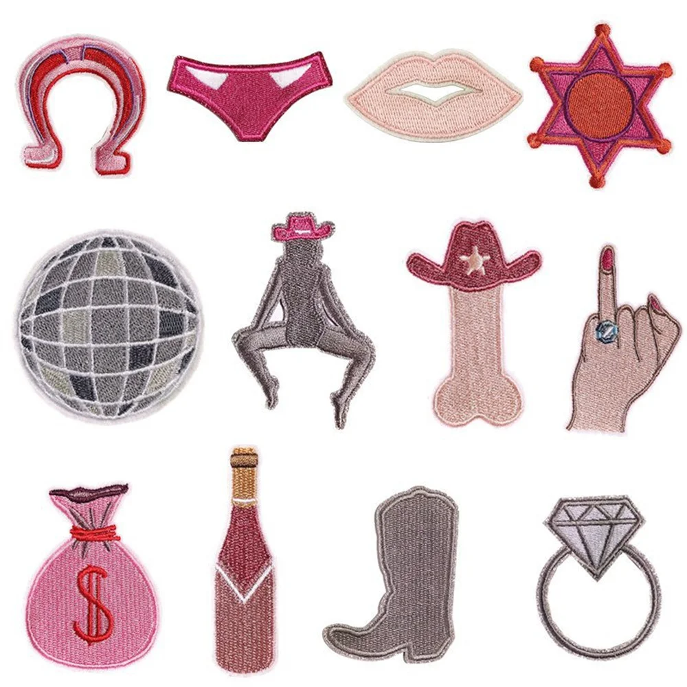 1piece Wine Bottle Shoes Diamond Ring Mouth Hand Earth Money Bag Earphone Sticker Iron On Lady Girl Pacthes DIY Badge Embroidery