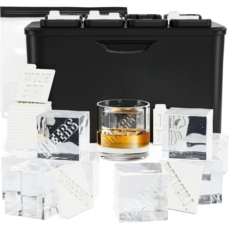 

Премиальная прозрачная форма для изготовления кубиков льда — 8 больших 2,1-дюймовых кристально чистых квадратных кубиков льда для виски и коктейлей — легко