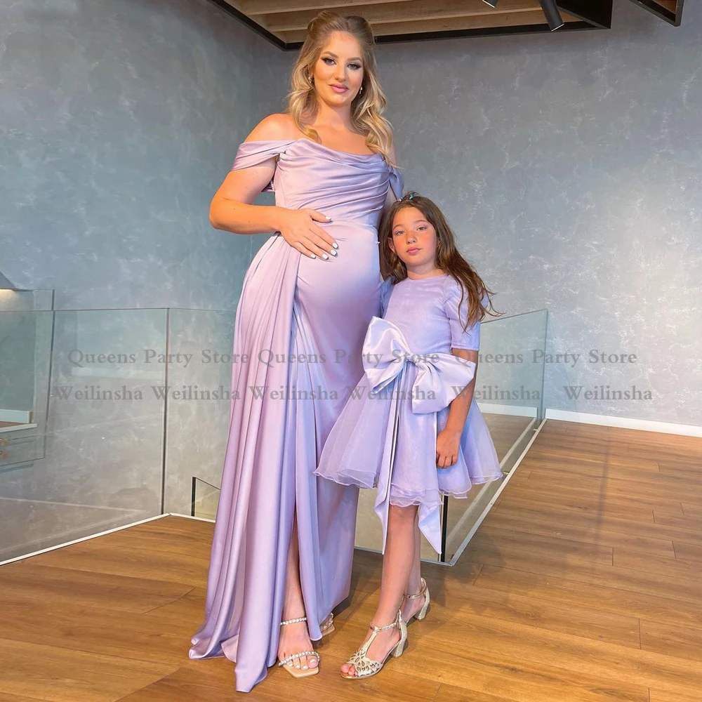 Lilac Mermaid Evening Dress for Pregnant Women Off The Shoulder Pleat 2022 Simple Prom Gowns High Slit Party Dresses Long