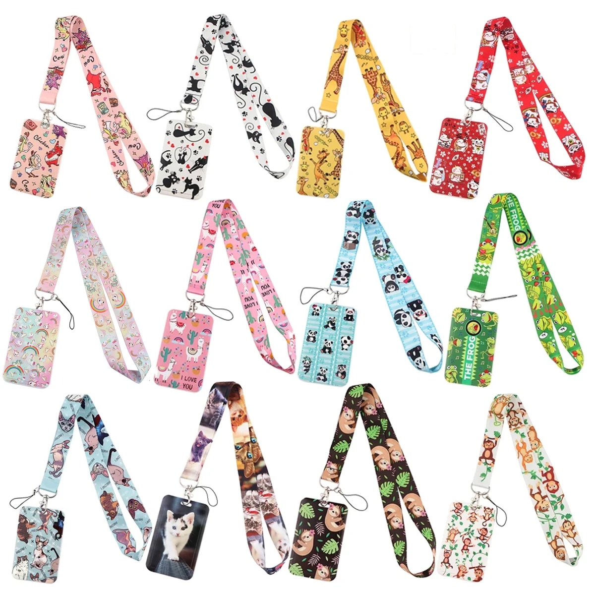

YQ968 Cartoon Animals Cats Panda Lanyard Sloth Neck Straps Card Holders Lasso Lariat Phone Straps Credit Badge Holder Keychains