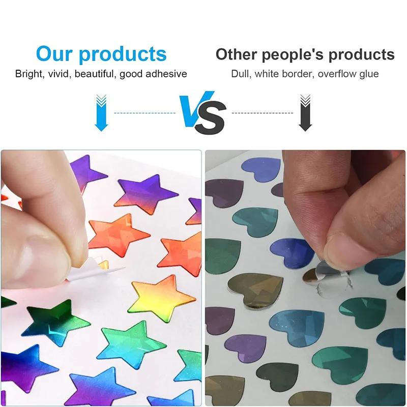 Sparkly Holographic Round Dot Heart Star Stickers for Kids Student Rewards Glitter Foil Behavior Reward Chart Decoration Decals