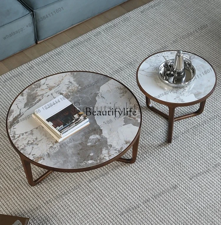 Customizable North American black walnut solid wood rock slab coffee table Nordic round tea table Italian light luxury house