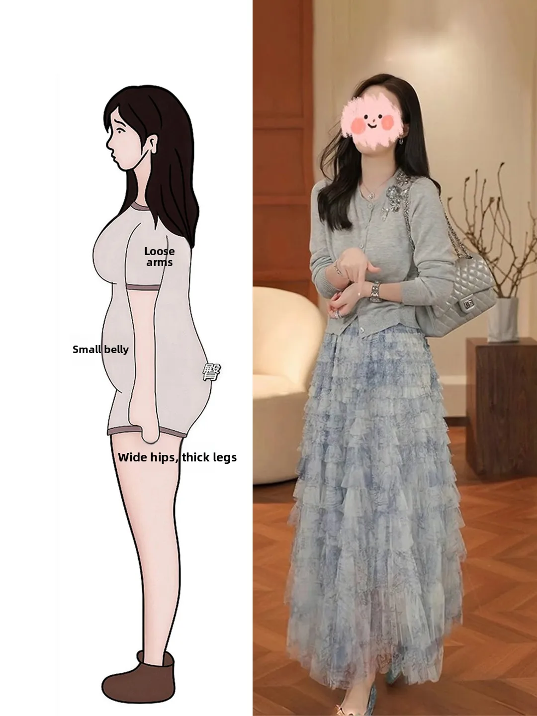 

Комплект из трикотажа больших размеров: пышная юбка и топ с длинными рукавами на пуговицах. Уникальный высококачественный весенний наряд во французском стиле.