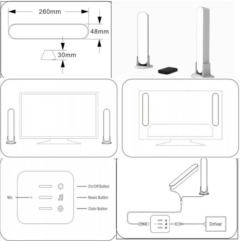 Luce LED intelligente con barra RGB Atmosfera Luce Sincronizzazione musicale Modalità multiple TV Parete Sala giochi Luce notturna