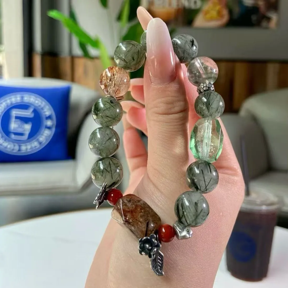 

Natural Crystal Bracelet, Green Hair Crystal, Glue Flower, Women's Lucky Bracelet, Fashion, Light Luxury