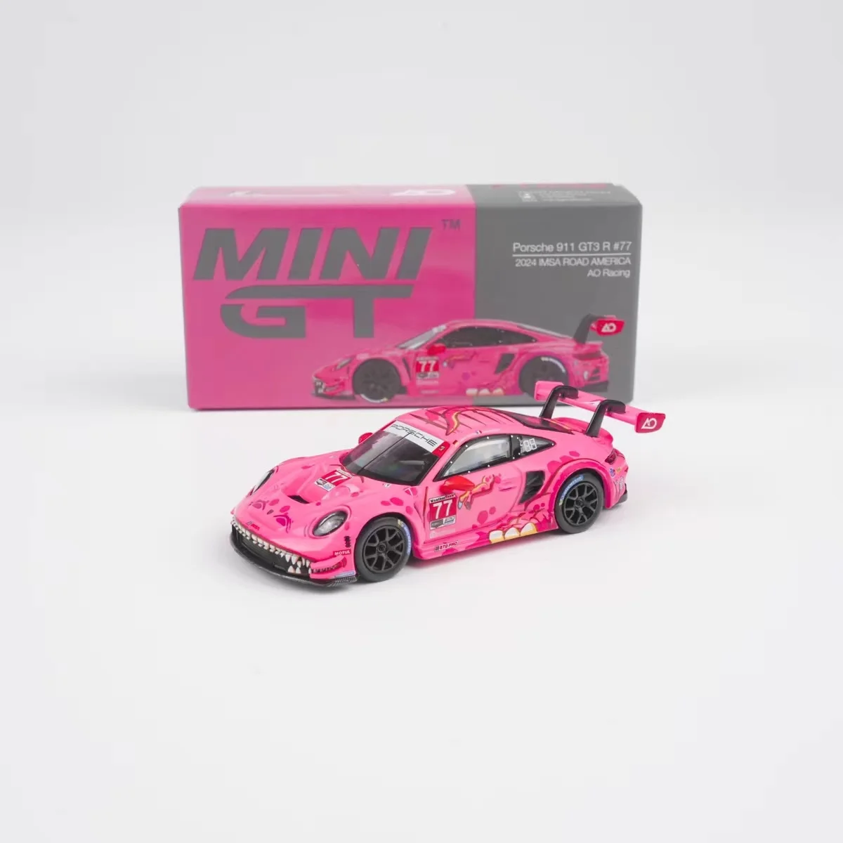 MINIGT 1:64 911 GT3 R 77 Modellino Auto in Lega Rosa Tyrannosaurus Rex 1052
