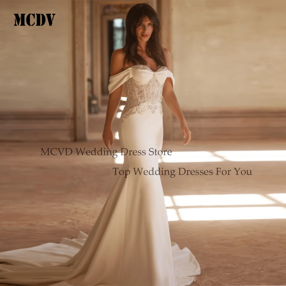 

MCDV Sweetheart Mermaid Wedding Dresses for Women Off Shoulder Lace Appliques Robe De Mariee Backless Bridal Gown Customized