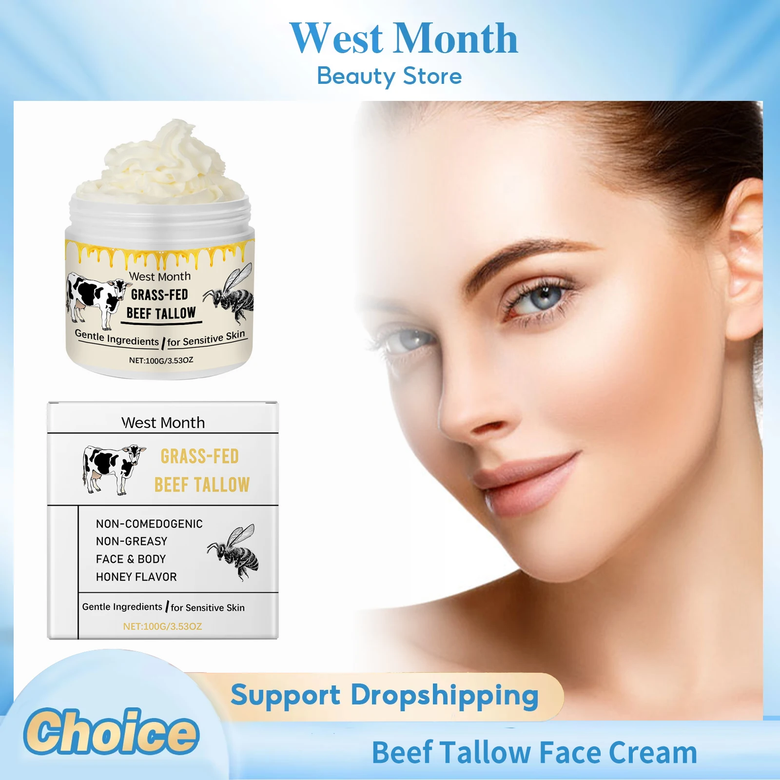 

Whipped Beef Tallow and Honey Balm Nourishing Repair Damaged Skin Brightening Soothing Dryness Smoothing Body Facial Moisturizer