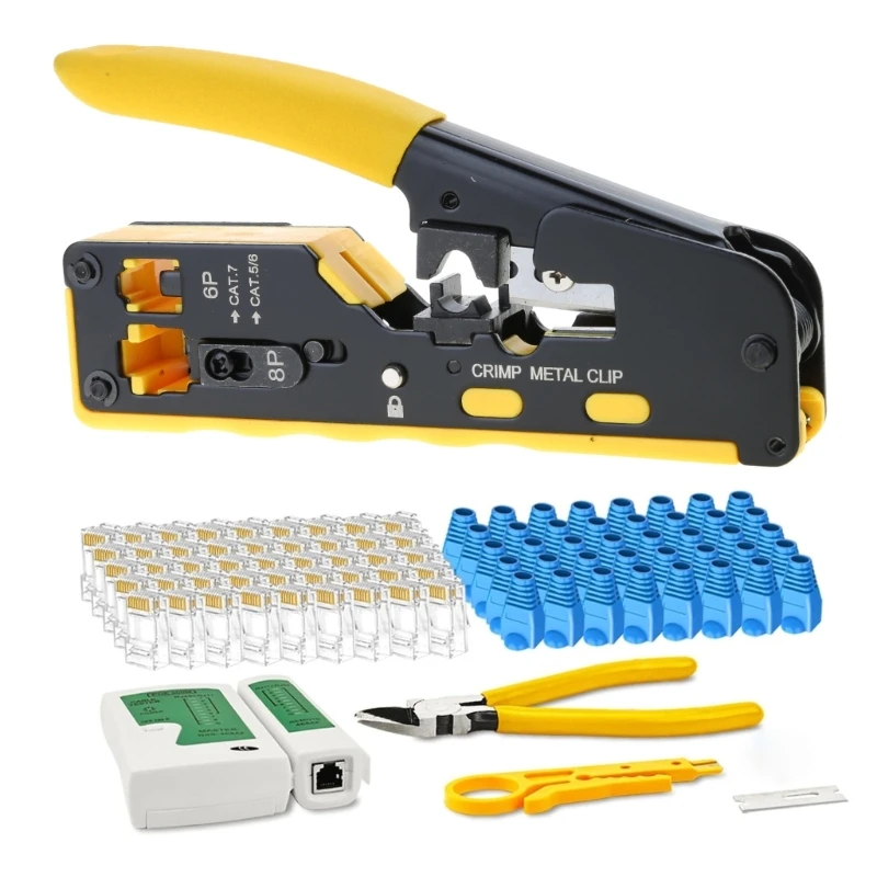 Ferramenta crimpagem profissional rj45, conjunto crimpagem com alça ergonômica ferramentas manutenção
