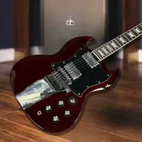 Red SG Electric Guitar Engraved Lyre Long Vibrola Maestro Tremolo Pearl Trapezoid Inlay Tuilp Tuners
