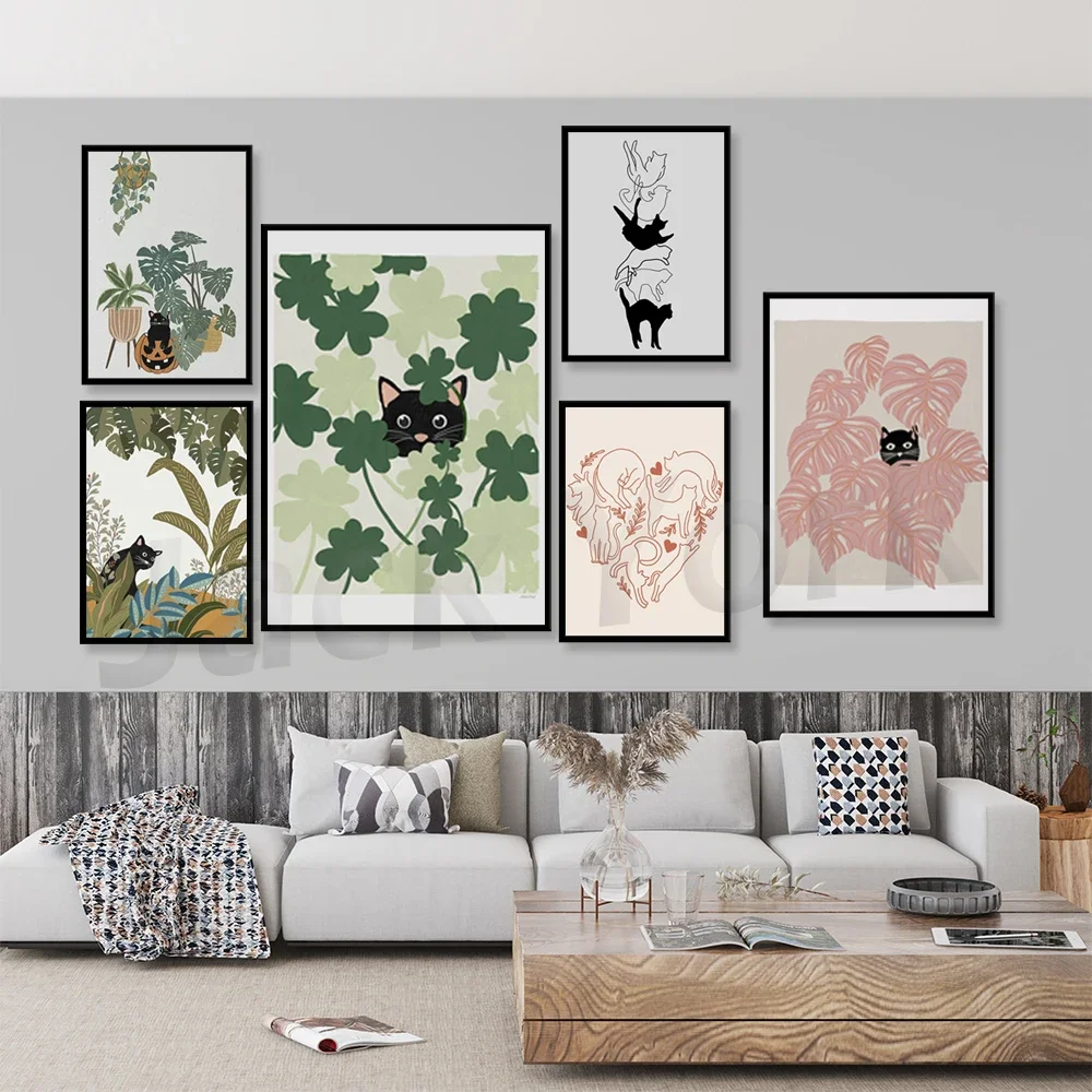 Cat Print, Peekaboo Cat in Jungle, Printable Wall Art, Botanical Art, Cat Lover Art, Cat Mom Gift, Black Cat Art, Cat and Plant