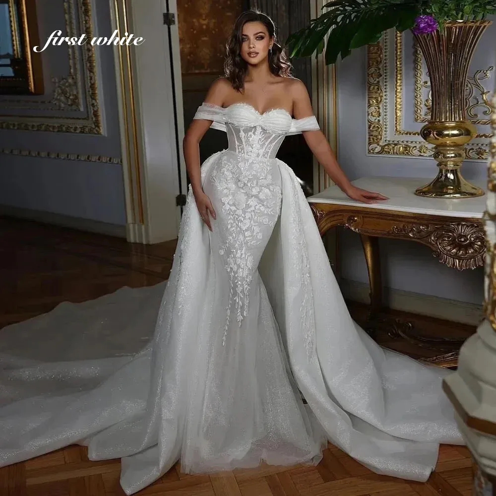 Elegance Style Sweetheart Mermaid Women Wedding Dresses Beading 3D Appliques Lace Off Shoulder Sleeves Bridal Gowns Robes de ma