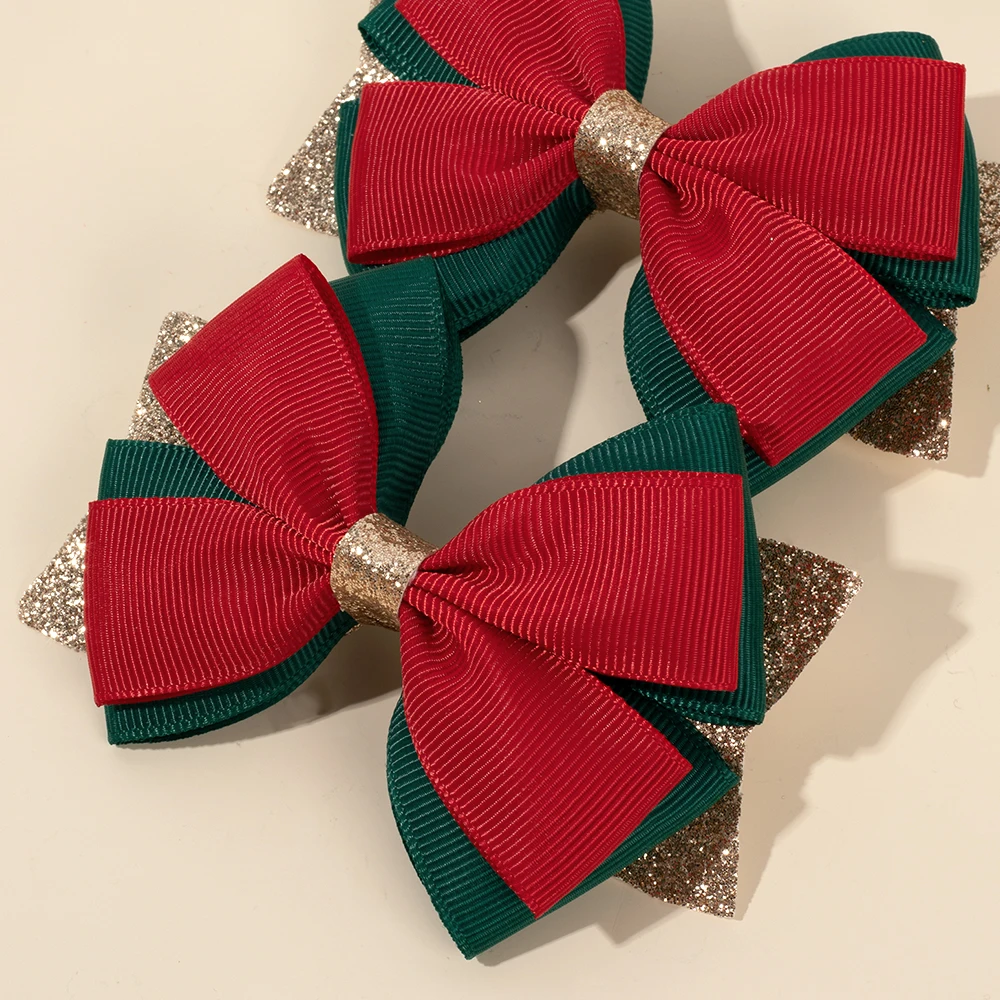 2 pezzi fermagli per capelli con fiocco scintillante natalizio nastro minimalista design con fiocco forcine dolce paillettes barrette per accessori per feste per ragazze