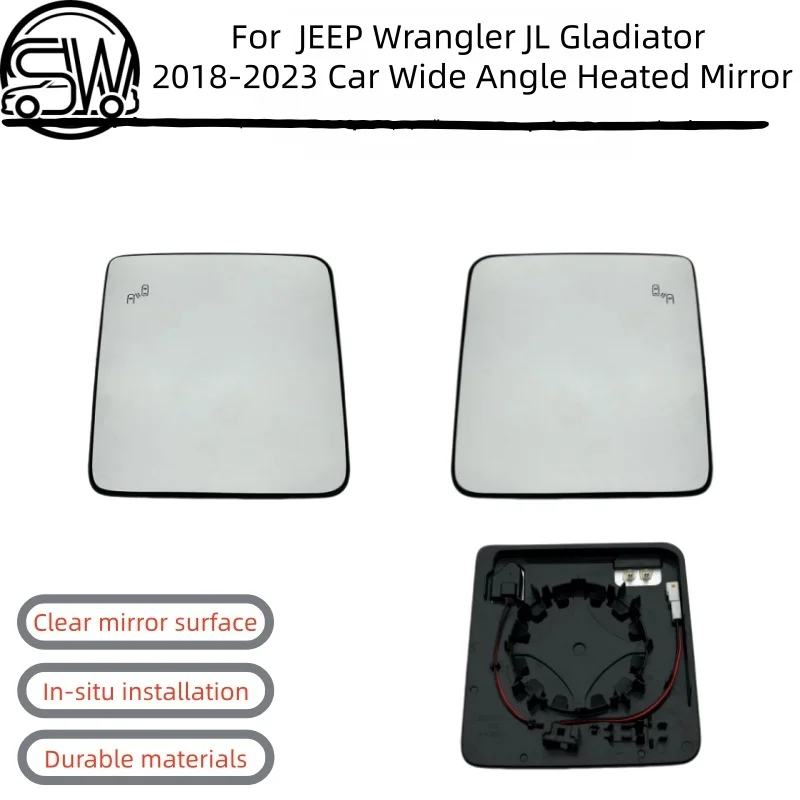 

For JEEP Wrangler JL Gladiator 2018 19 20 21 22 23 Car Wide Angle Heated Mirror Glass With Blind Spot Warning