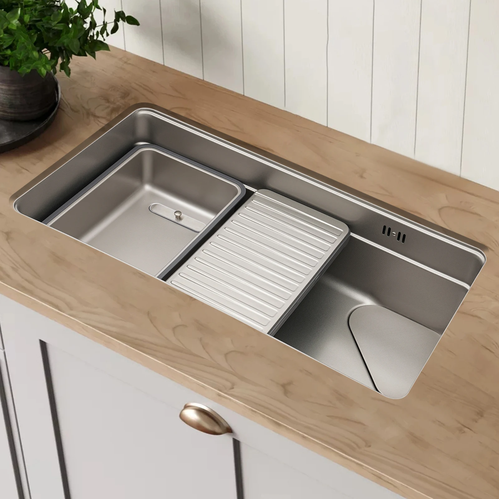 Stainless Steel Sink Low Noise Build to Last Modern Kitchen Sink with Anti-Overflow Hole Easy to Clean Kitchen Facilities