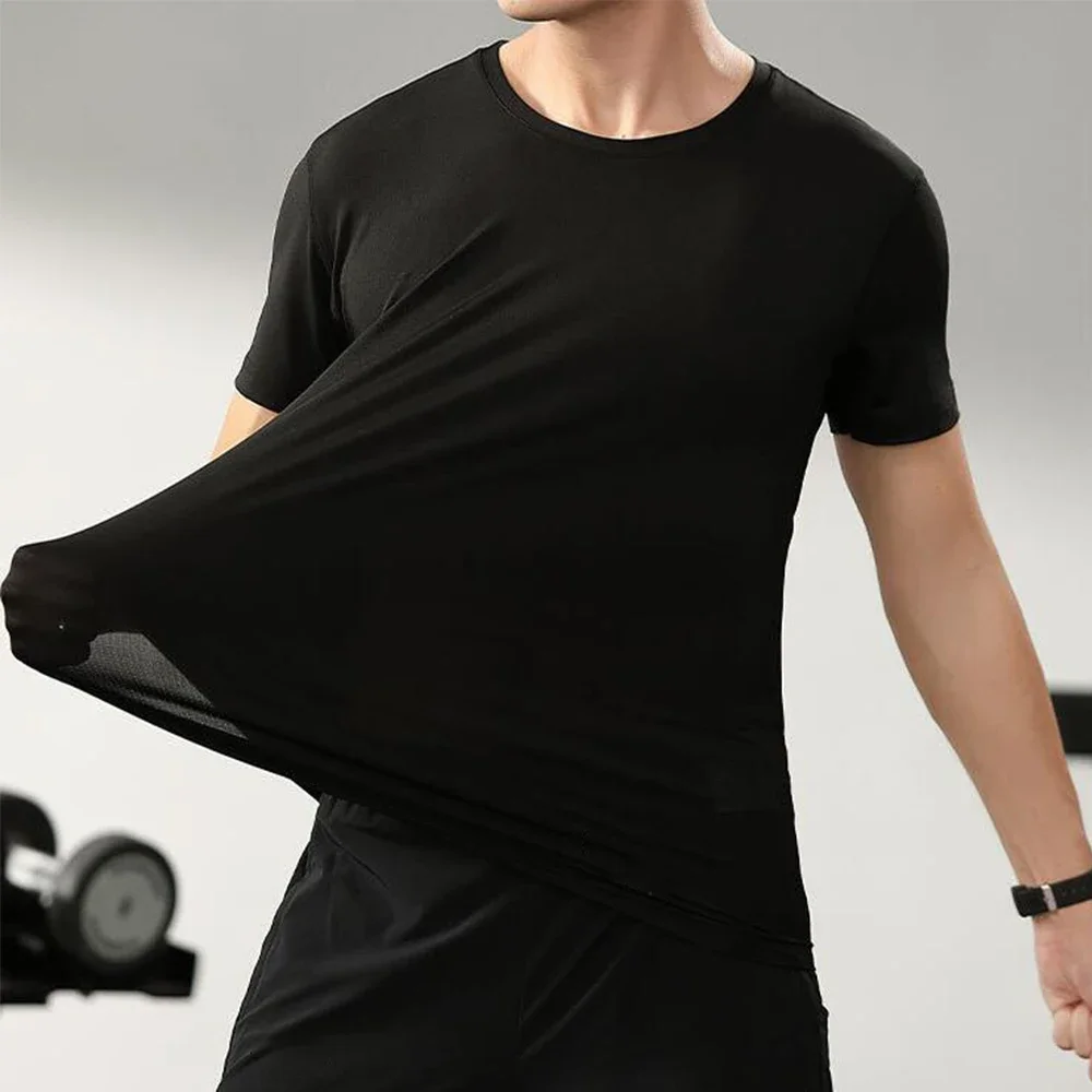 Casual O Neck Quick Drying T-Shirts Slim Short Sleeve Tee Solid Color Walking Runing Gym Sports Tops T Shirt Clothing For Men