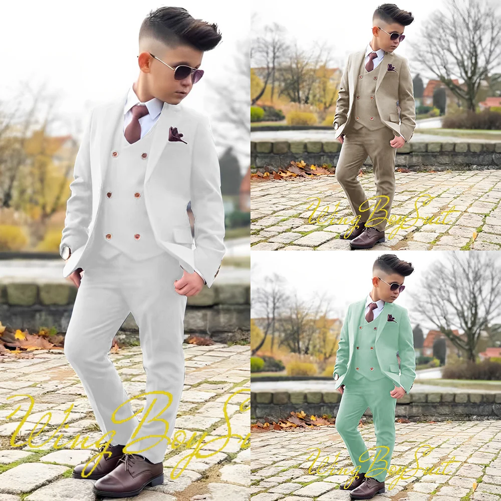 Classic Boys Suit 3 Piece Set (Jacket Pants Vest) Formal Style Blazer for Kids Wedding Tuxedo Custom Colors 2-16 Years