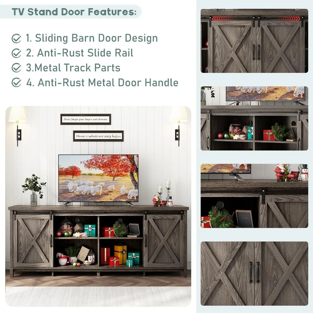 70In Farmhouse TV Stands for 70 75 80inch TV w/Adjustable Shelves,Sliding Barn Door.Rustic Wooden Entertainment Center,TV Consol
