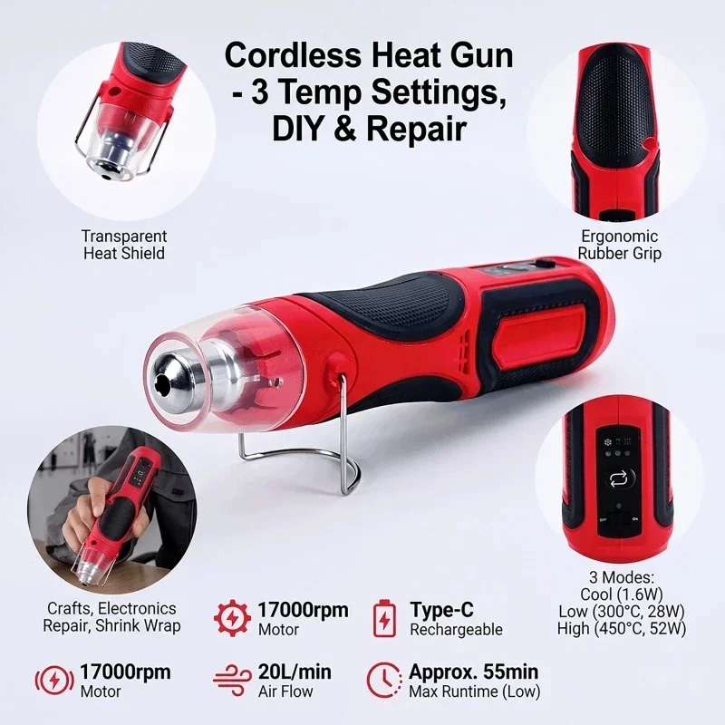 Rechargeable Handheld Heat Gun DIY Tool Hot Power Tool Welding Temperature Process Blower Cordless Mini Hot Air Gun