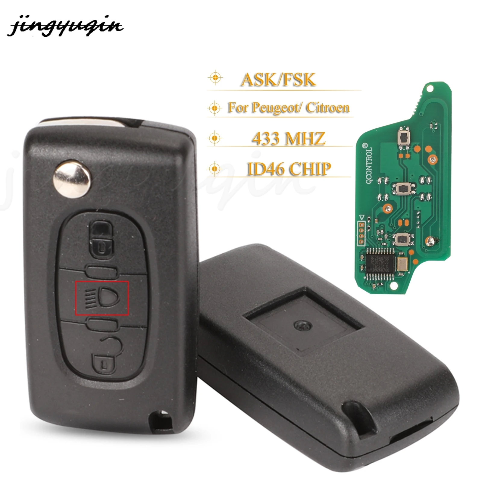 jingyuqin ASK/FSK 433Mhz ID46 For Citroen C2 C3 C4 C5 C6 C8 3 Buttons light Flip Remote Car Key Fob VA2/HCA Blade CE0523 Ce0536