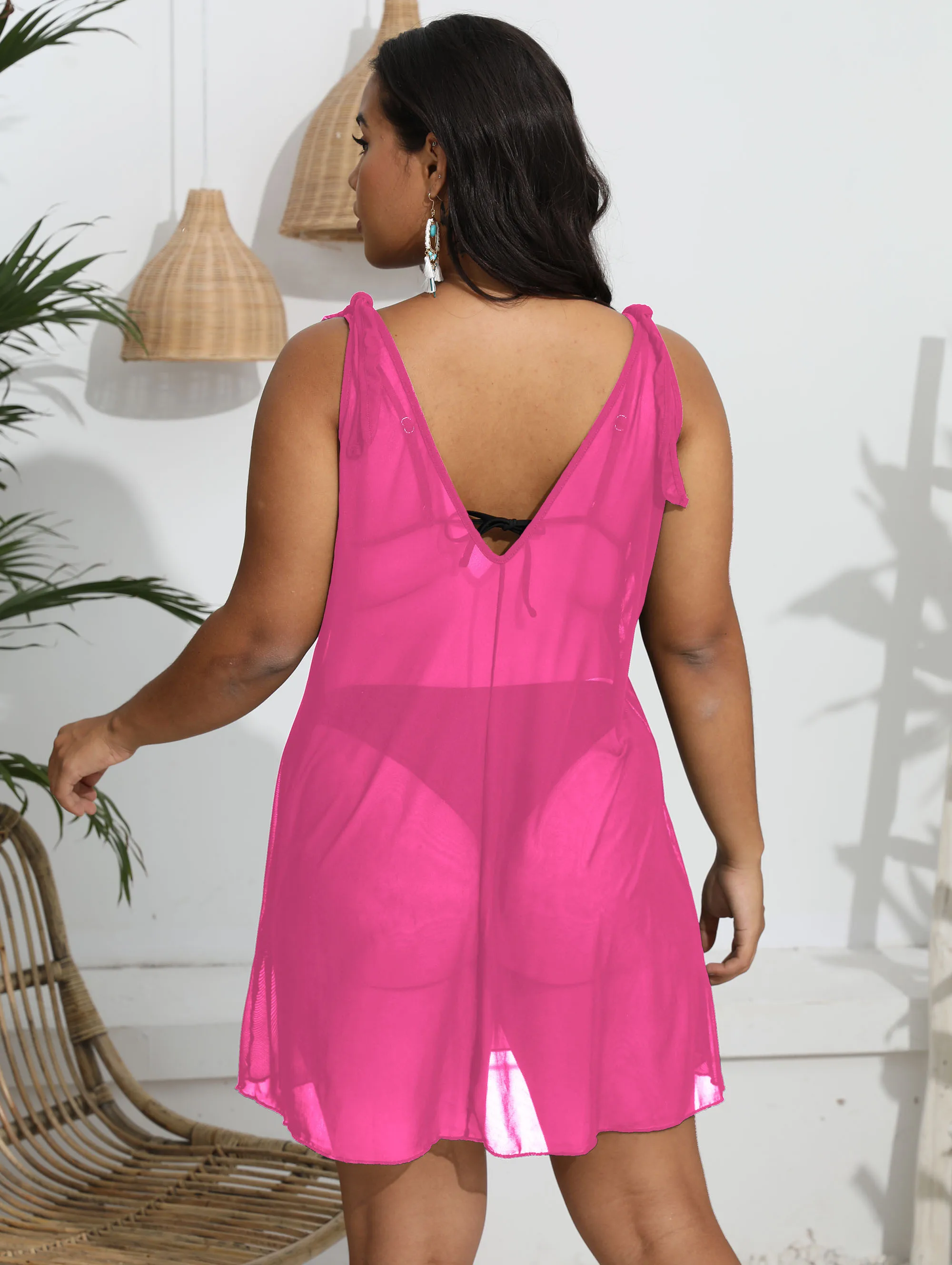 Robe de plage en maille noire pour femmes, grande taille, 3XL, 2023