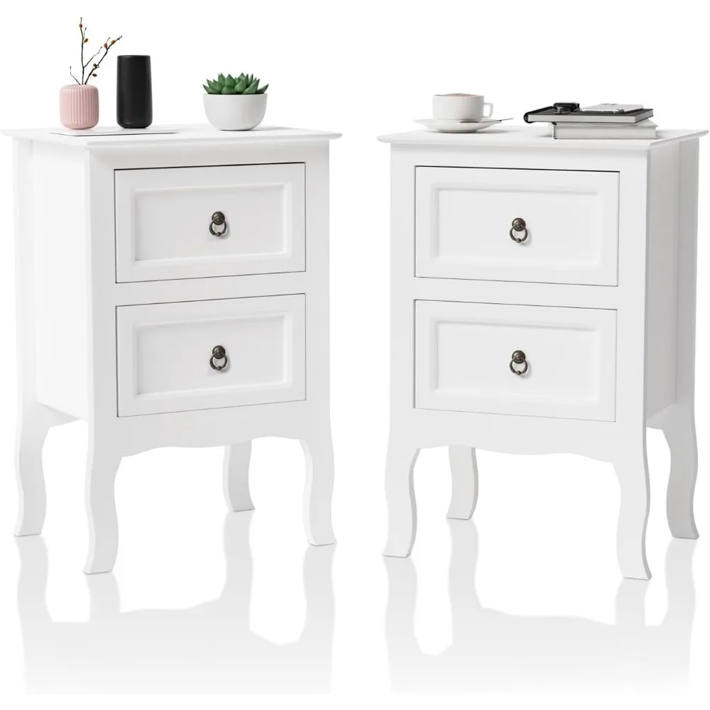 

White Nightstands Set of 2, Tool-Free Setup Nightstand, 2 Drawer Night Stands for Bedrooms, Easy & Quick Install