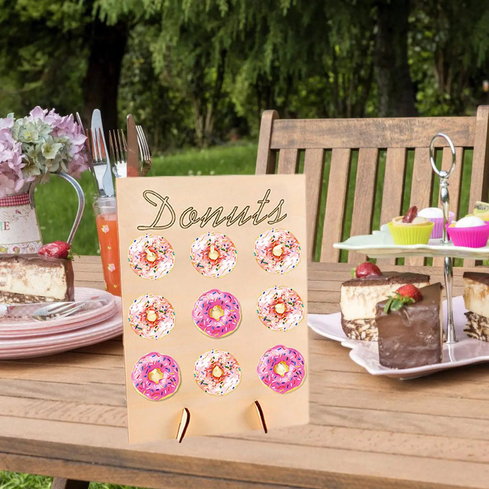 Donut Board Wood 9-Peg Doughnuts Rack For Wedding Decorative Donut Display Rack For Pastries Dining Table Cafe Catering Buffet