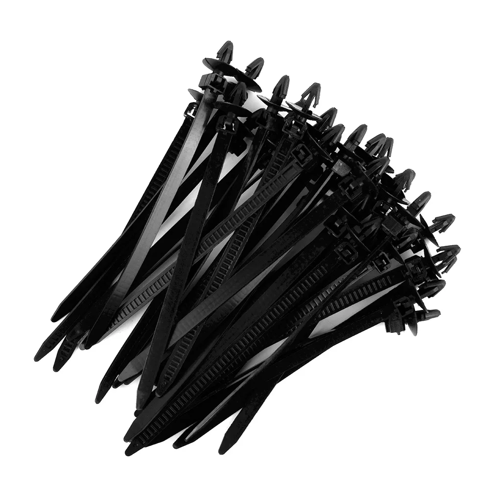 14cm Cable Ties Clamp 30pcs 200mm Self-Locking Zip Nylon Black For Car Strap Push Mount Wire Ties Retainer Clip