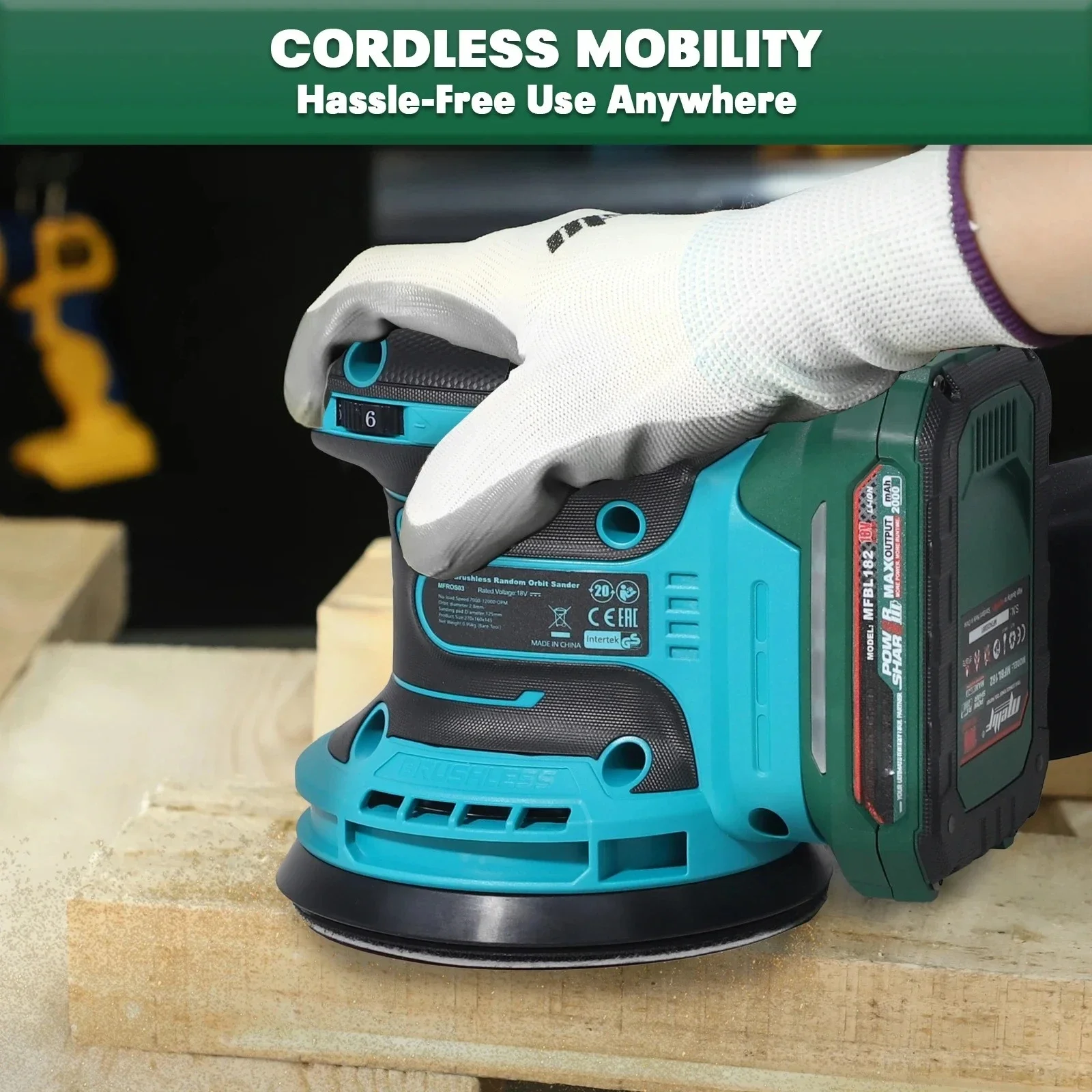 Handheld 125mm Cordless Orbital Polisher Sander Match 18V BL1830 BL1840 Battery Portable Wood Surface Sanding Machine Tool Only