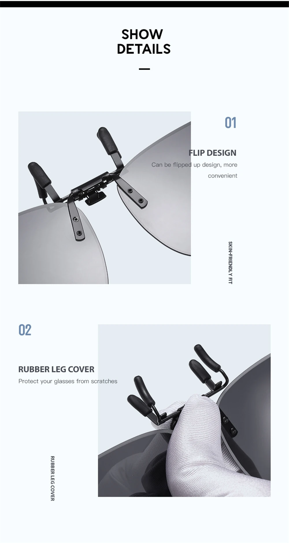 VIVIBEE Polarisierte, aufklappbare, randlose Sonnenbrille zum Aufstecken, blendfreie, quadratische Brille für Nachtfahrten, UV-Brille – Detail 7