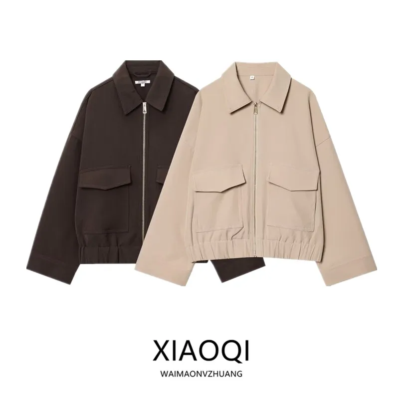 

Loose Fit Long Sleeve Jacket Coat for Women Turn-down Collar Autumn New Arrival Fashion Ladies Short Outerwear with Pockets