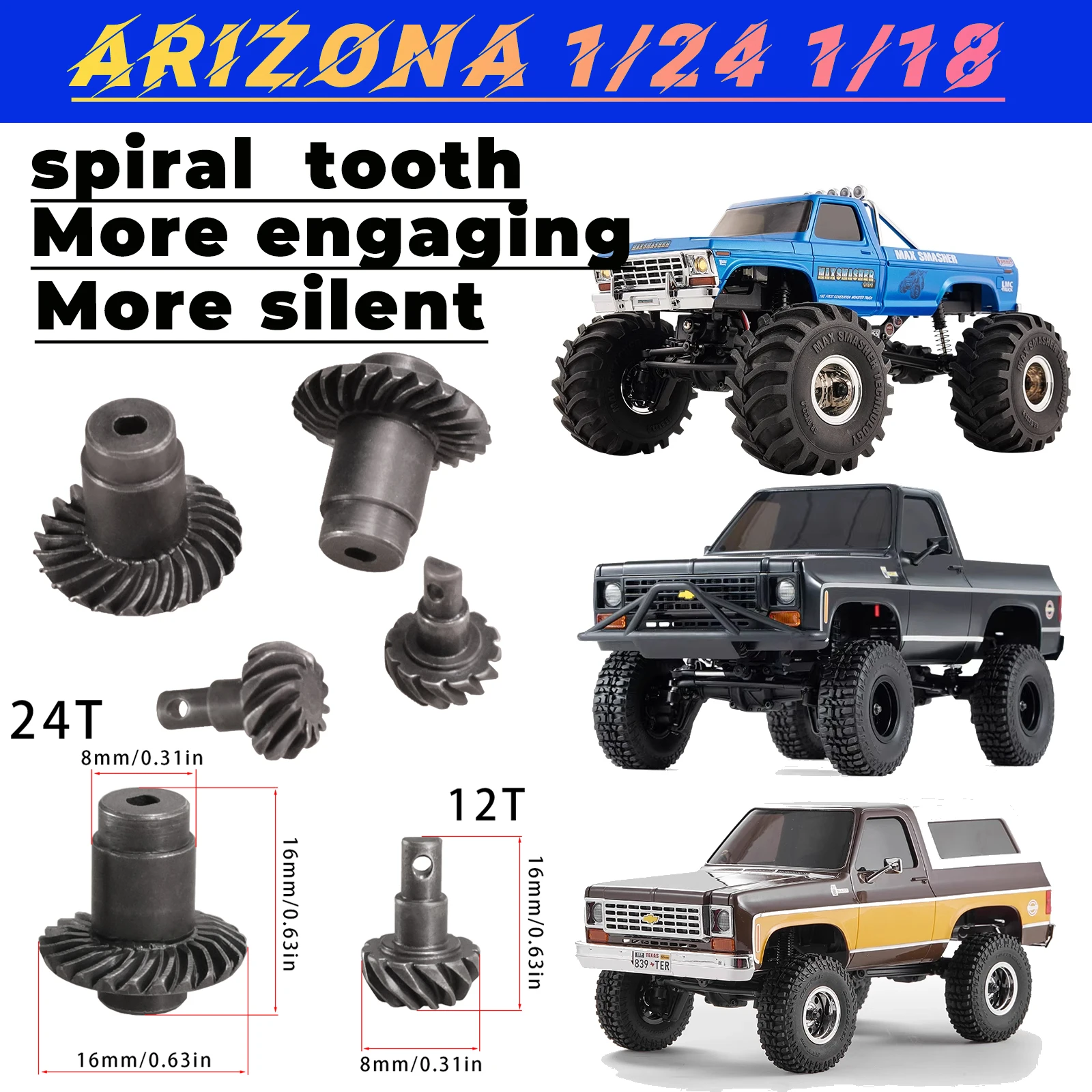 

12T - 24T Steel Alloy Helical Axle Gear Set for 1/24 RC Crawler FMS FCX24 FCX18 Upgrade Bridge accessories