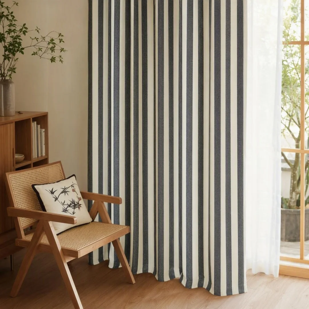 Minimalist Black And White Wide Vertical Stripe Blackout Curtain Home Window Drapes