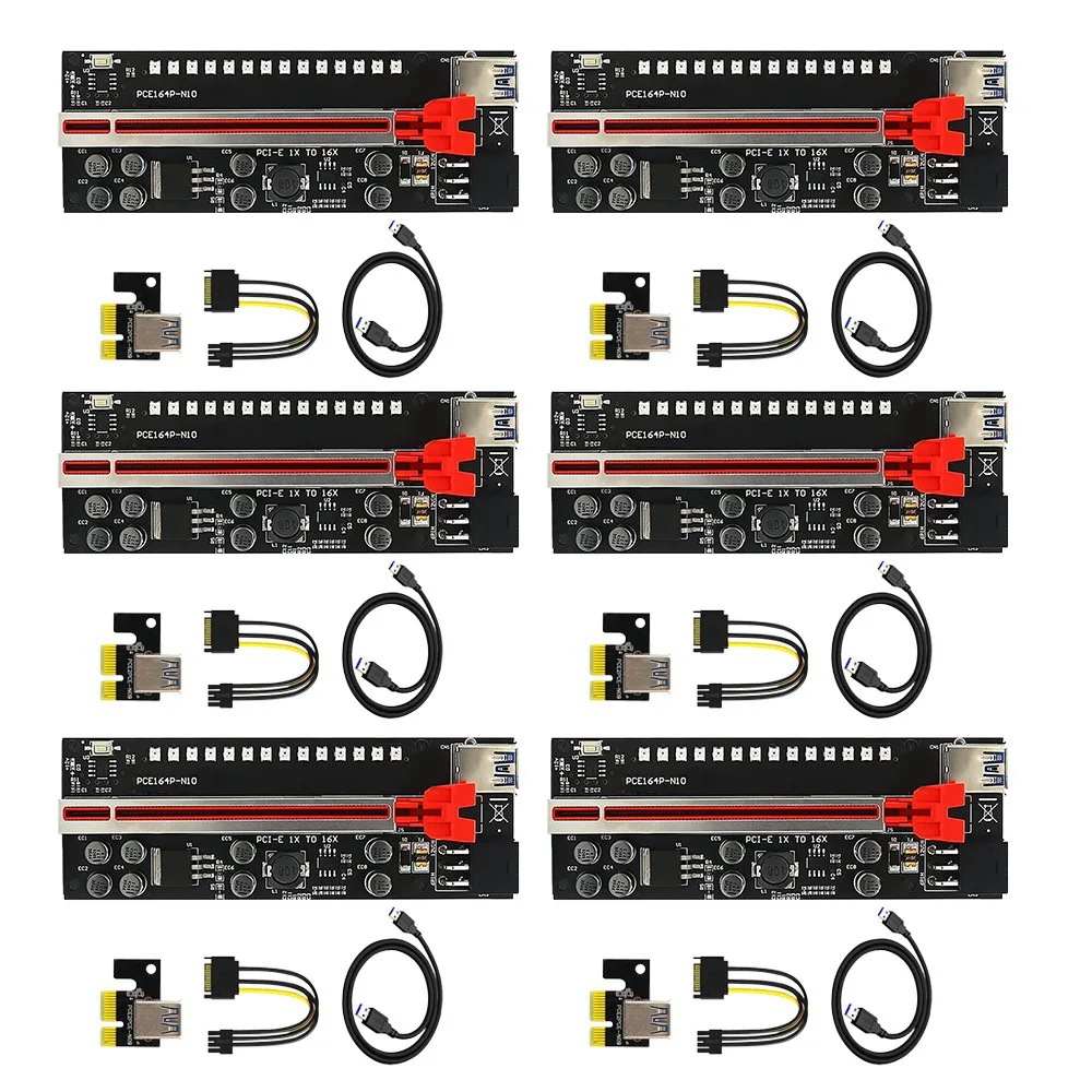 

6Pcs V011-Pro Plus PCI-E Riser Card PCI Express X1 to X16 Adapter USB 3.0 Cable SATA 6Pin Power Cable for Bitcoin Miner