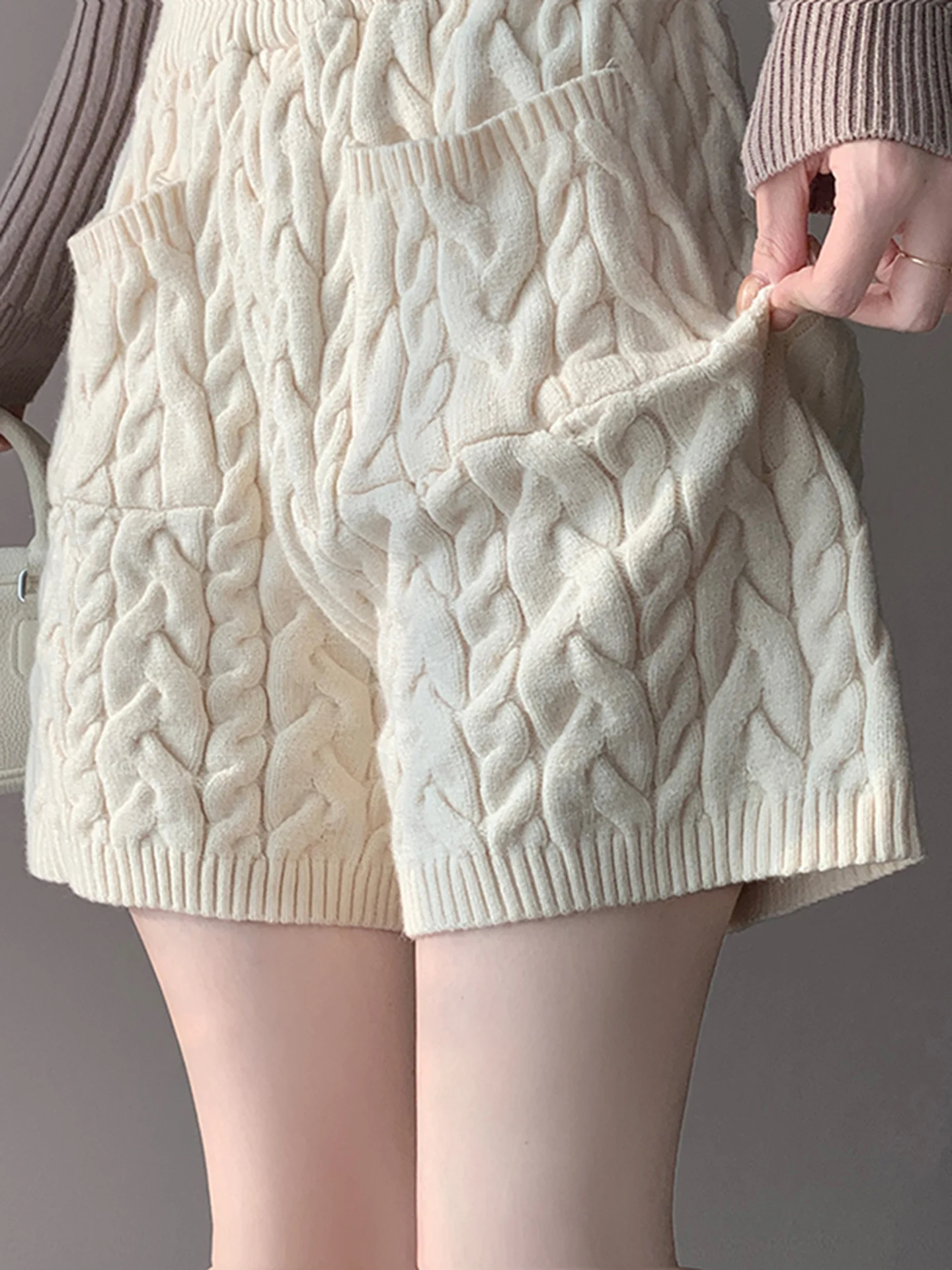 Taille haute à jambes larges tricoté cheveux torsadés ort pantalon femmes automne hiver nouveau Sle pantalons d'extérieur pantalons décontractés