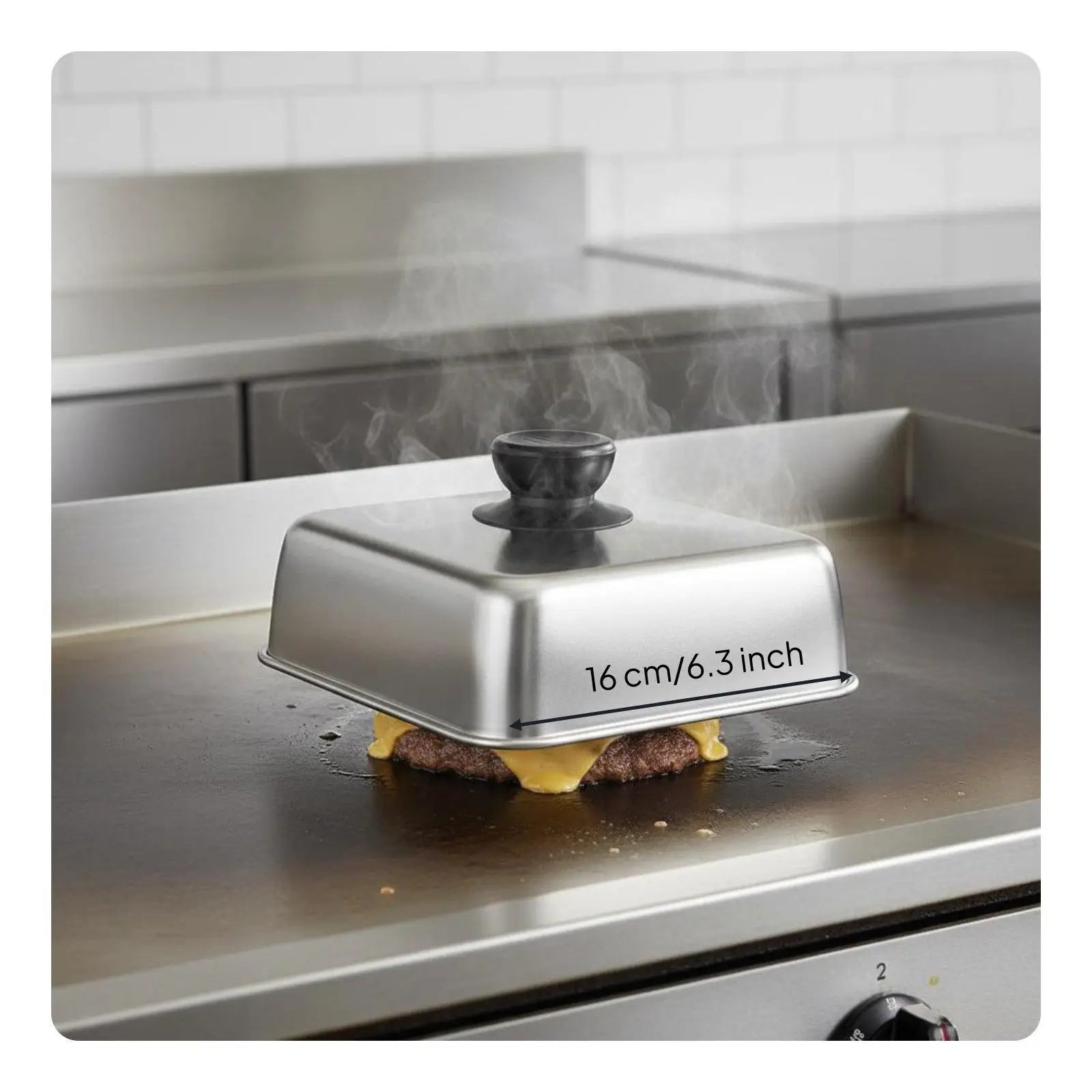Square Burger Cover Cooks Evenly Cheese Melting Dome Rust Resistant Square Basting Cover for BBQ Enthusiasts, Chefs, Barbecue,