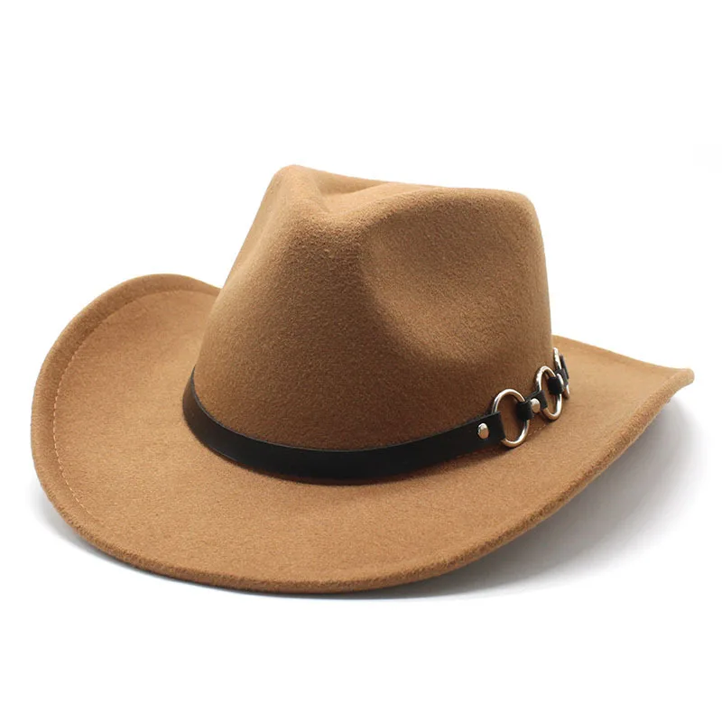 Vintage Western Cowboy Hoed Met Vilt Bowler Fedora Mannen Vrouwelijke Effen Kleur Brede Rand Jazz Cap Vier Seizoenen Cowgirl Cap sombrero