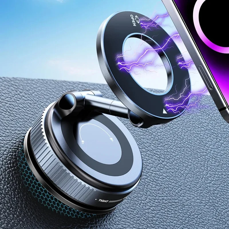360° Adjustable Vacuum Suction Magnetic Car Phone Mount, Foldable MagSafe Magnet Holder Stand Compatible with iPhone Samsung All
