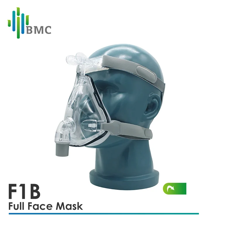 BMC-mascarilla facial completa F1B, máscara antironquidos con casco gratis para CPAP, respirador automático CPAP BiPAP, tamaño S, M, L, interfaz de terapia de ronquidos