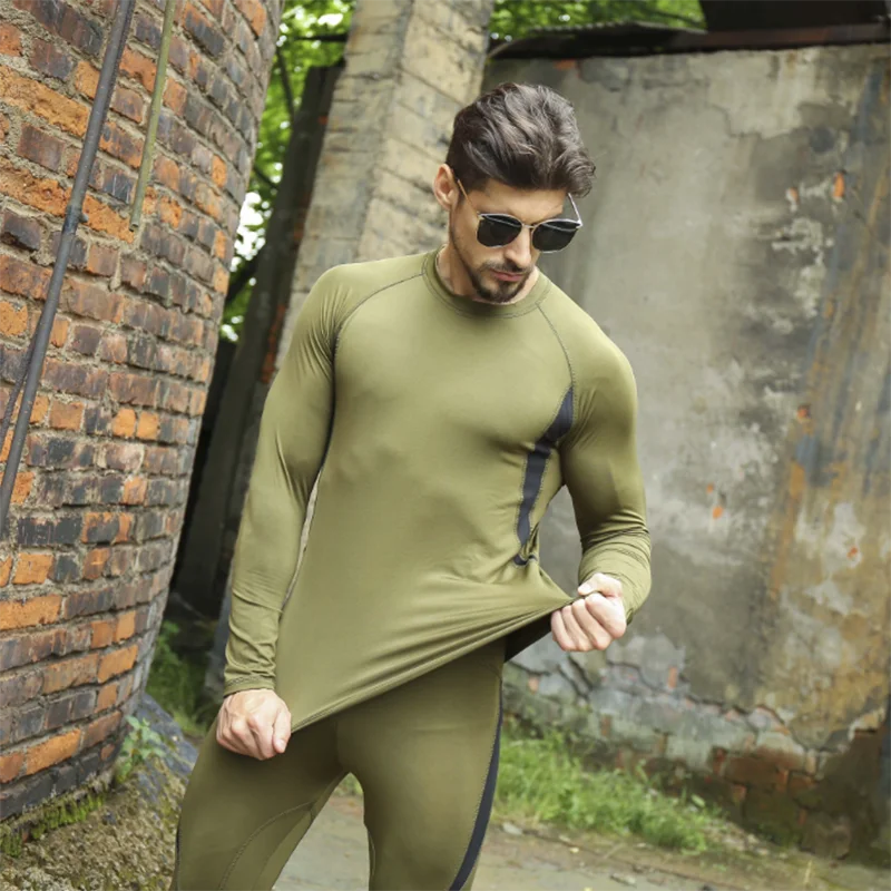 

Men's outdoor tactical fleece thermal underwear set, quick drying cycling fitness tight fitting functional underwear sports set