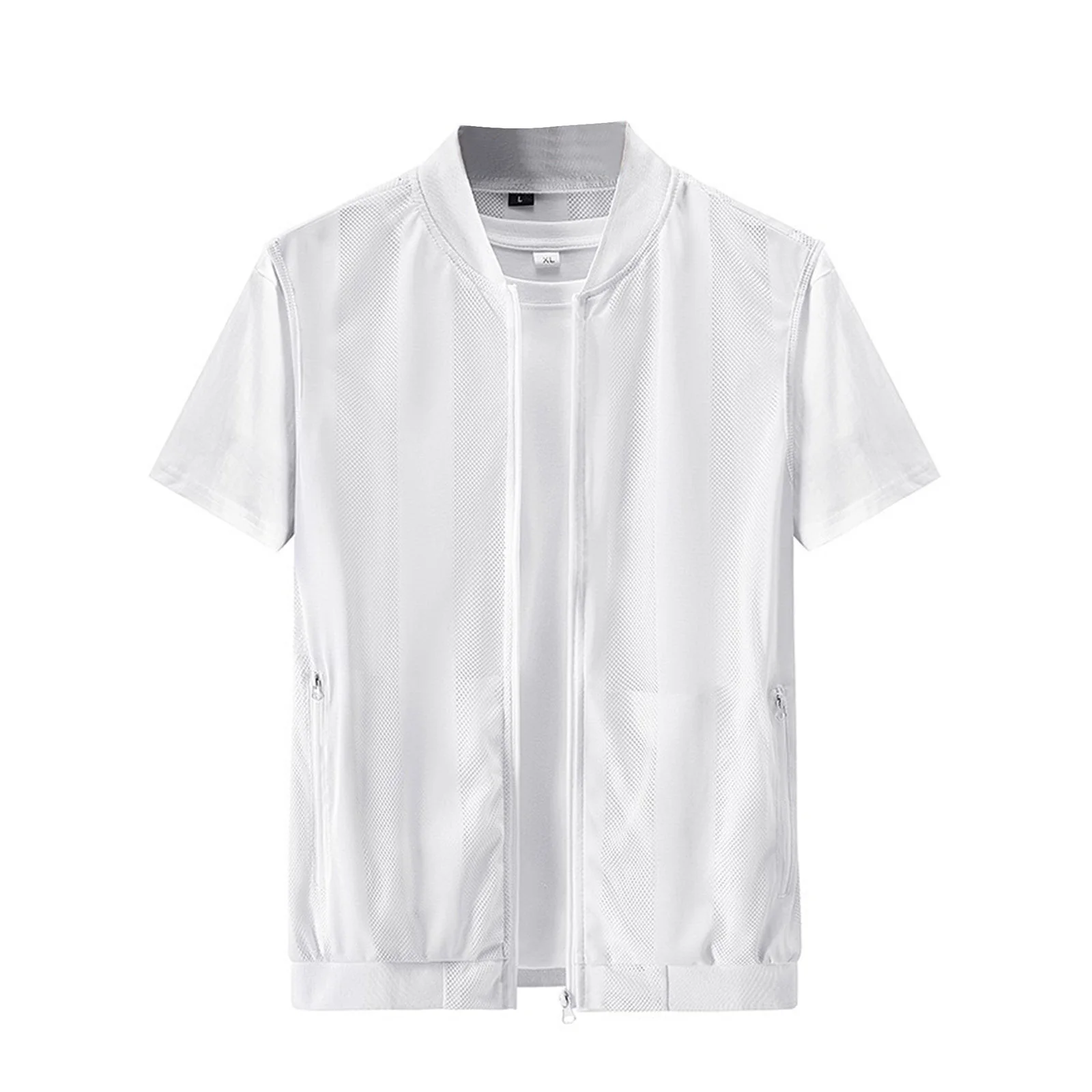 

Mens Breathable Mesh Tank Top Sleeveless Front Zip Vests with Pockets Utility Cardigan for Fishing Travel Hiking Casual Wear
