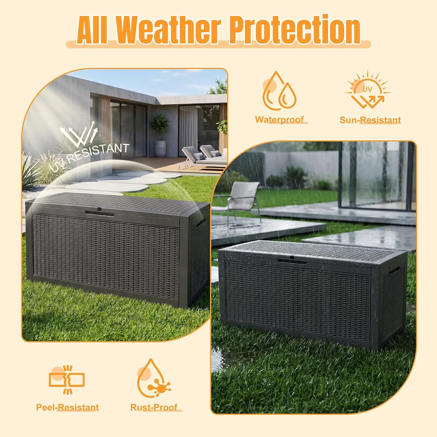 Outdoor Storage Box,160 Gallon Resin Deck Box,Waterproof & UV Resistant Lockable Package Delivery Bin,Toy Cabinet for Indoor & O