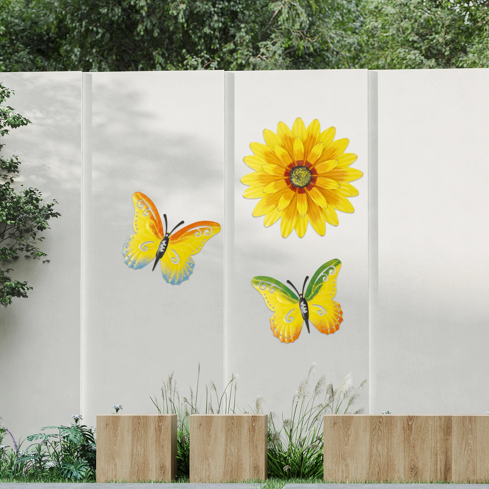 

3Pcs Sunflower Wall Decor 3D Metal Butterflies Wall Art Hanging Metal Butterflies Wall Sculptures Colorful Hanging Decoration