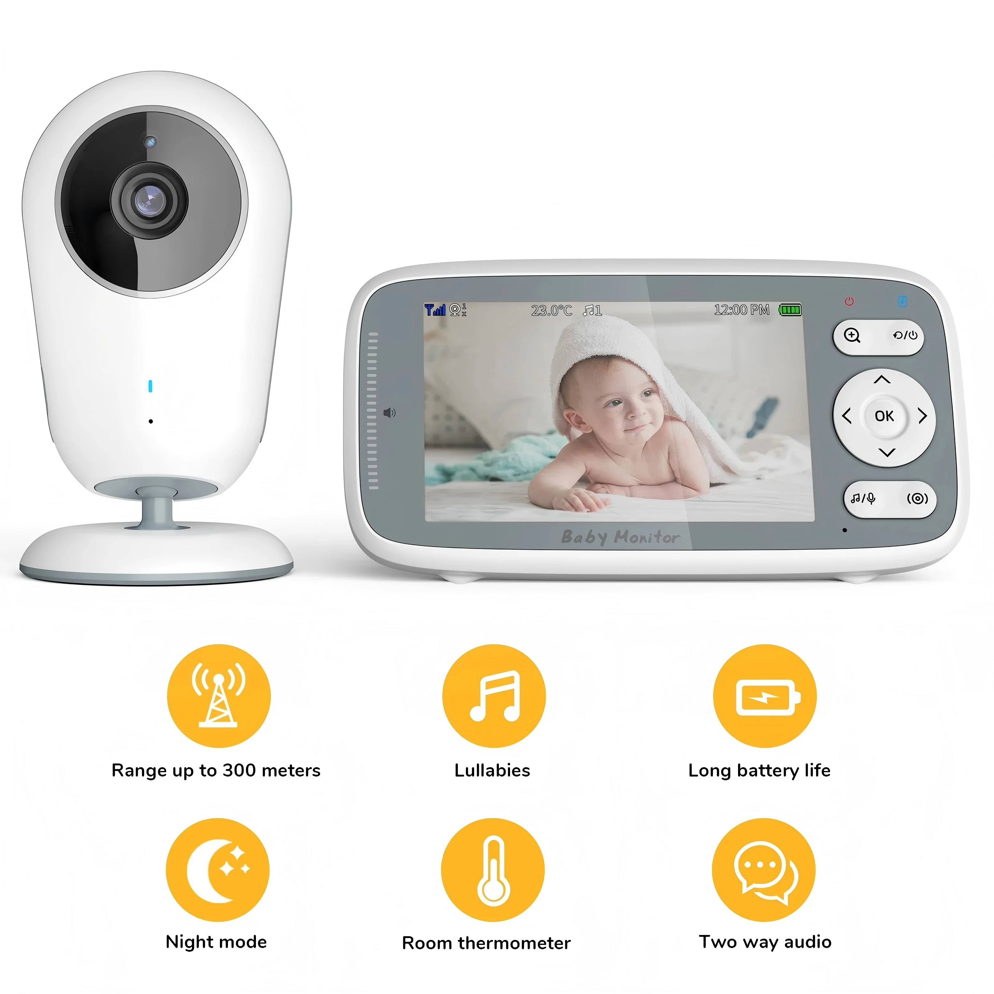 Câmera de vídeo para monitor de bebê de 4,0 polegadas, zoom digital 3X, áudio bidirecional, visão noturna automática, câmera de segurança HD 720P