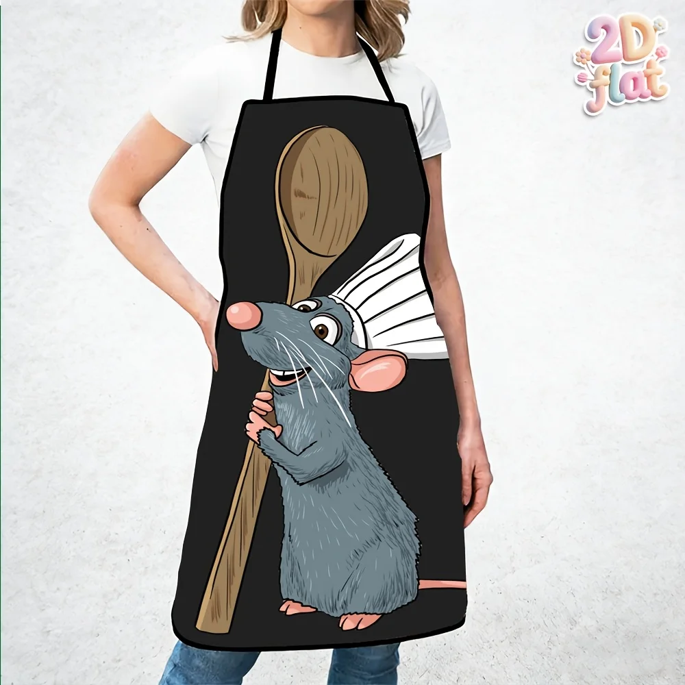 Cartoon Mouse Chef Kitchen Apron Funny Animal Cook Pattern Chef Cooking Bibs Linen Waterproof Home Baking Uniform Multi Sizes