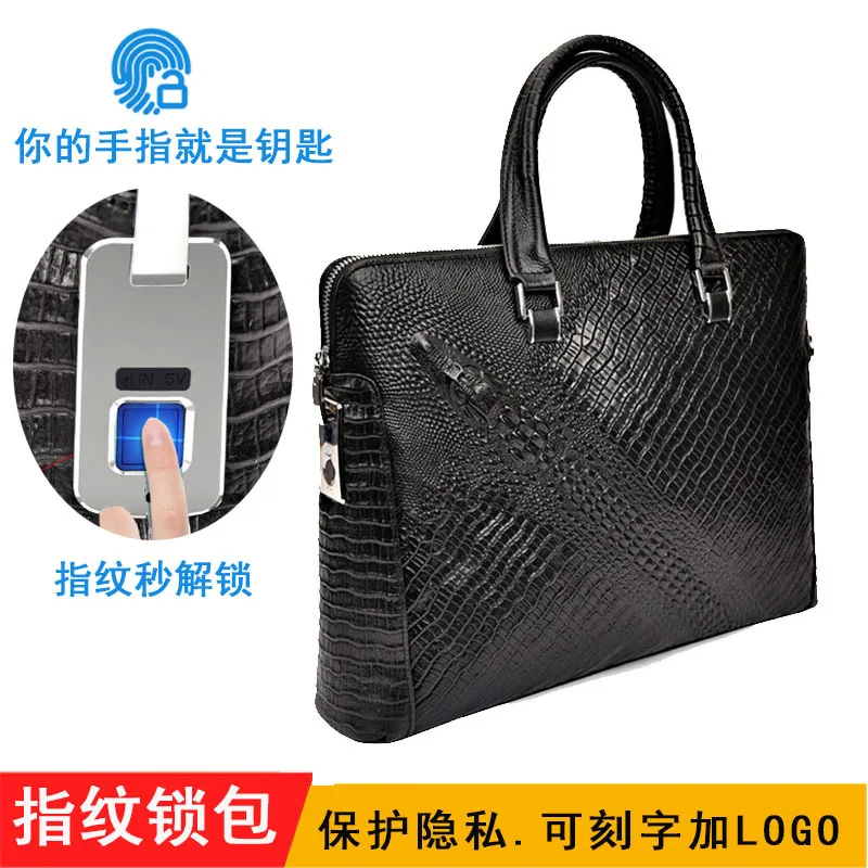 Fingerprint Lock Luxury Leather Briefcases Men Genuine Messenger Men's Business Briefcase High-end Top Layer Cowhide Handbag