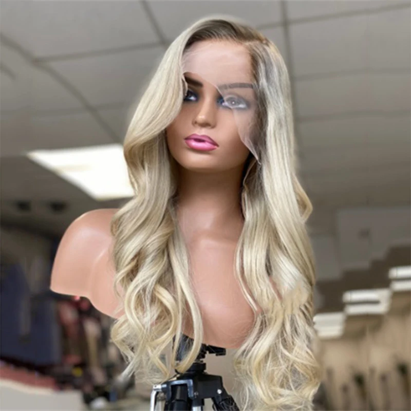 

Warm Blonde Slight Wavy Full Lace Wigs 100% Virgin Human Hair Preplucked Hairline 13x6 HD Lace Frontal Wig Ash Roots 200%