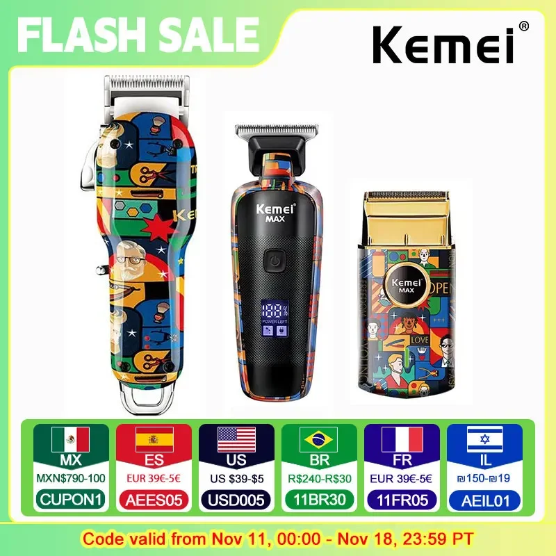 Kemei Rechargeable Graffiti Pattern Electric Hair Clipper Professional Barber Trimmer Man Shaver Km-MAX2092 KM-MAX5090 KM-RS7098