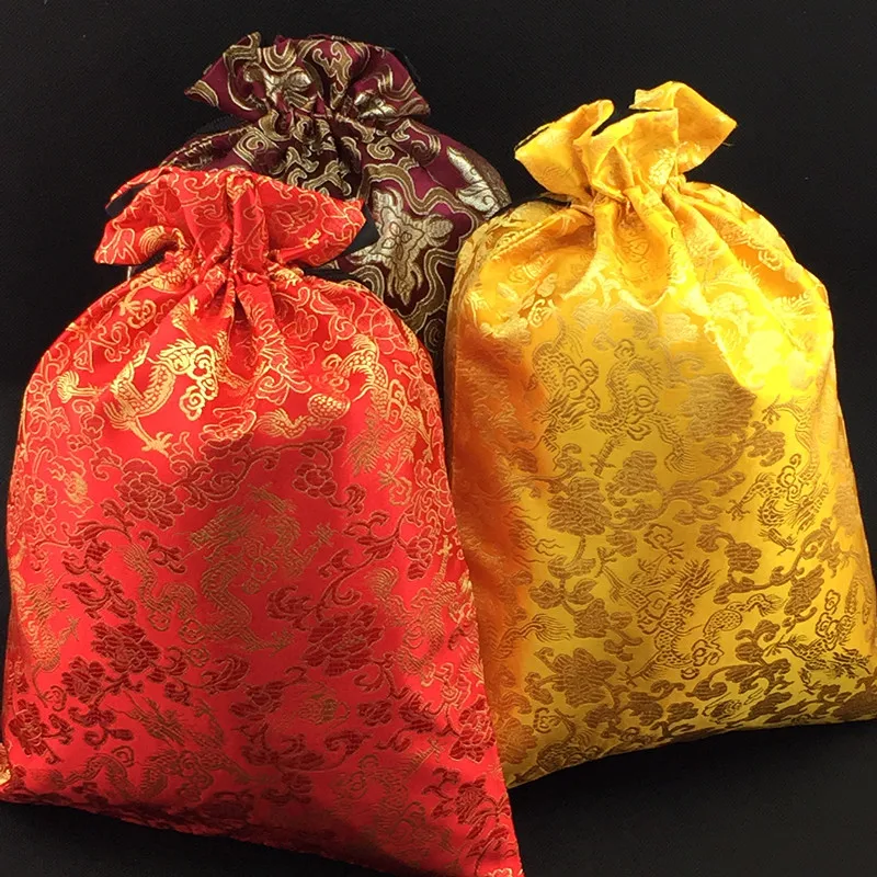 

2Pcs High End Luxury Large Drawstring Gift Pouches, Chinese Silk Brocade Pouch, Events Birthday Christmas Wedding Storage Bags